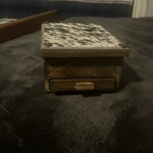 Rustic Wooden Box with Cowhide Top
